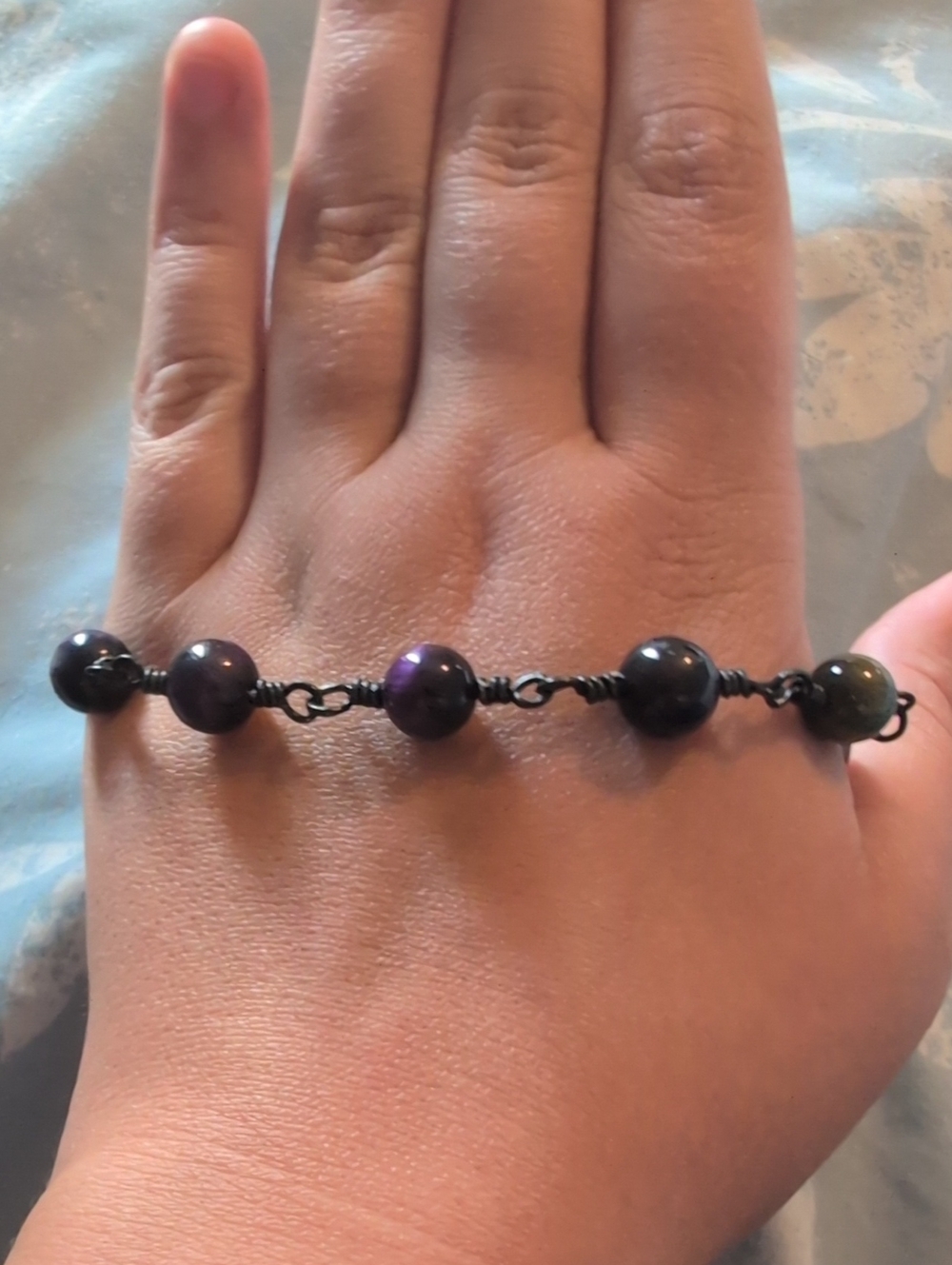 Handcrafted Wire Wrapped Beaded Bracelet/ Purple Tiger Eye